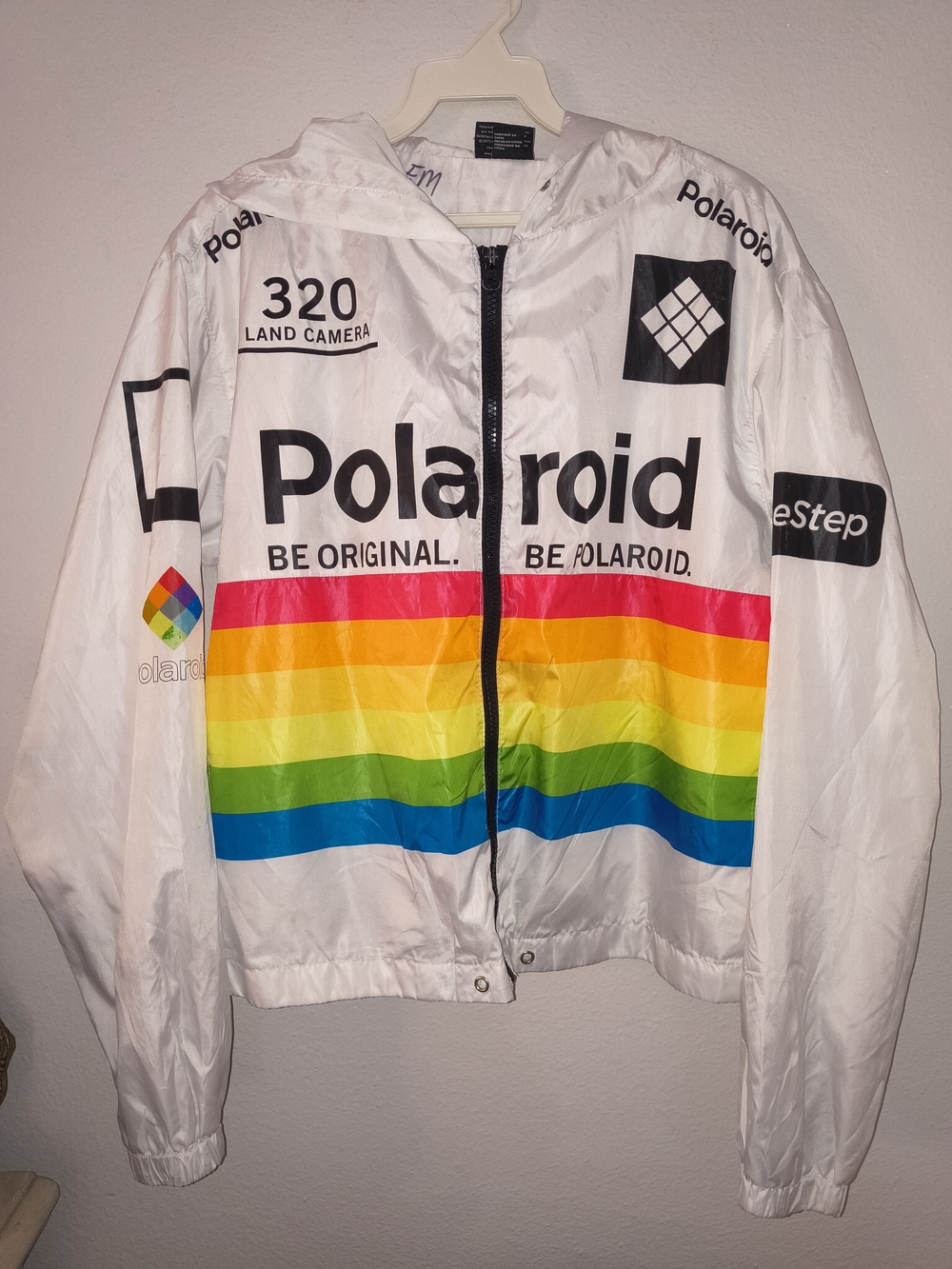 Polaroid White Rainbow Stripe Windbreaker Jacket